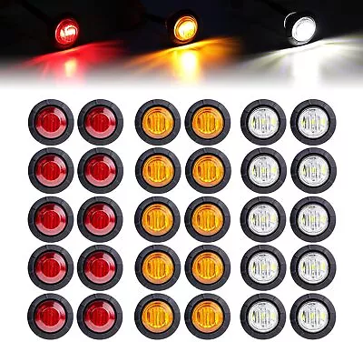 30X 3/4  Marker Lights LED Truck Trailer Round Side Bullet Light Amber/Red/White • $20.99