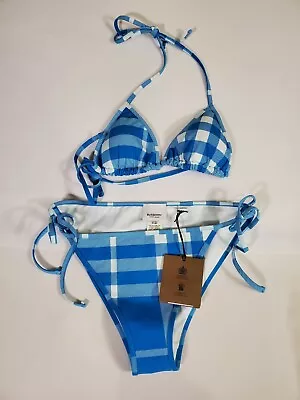 New Burberry Blue White Vintage-check 2pc Bikini Swimsuit X-small • $185