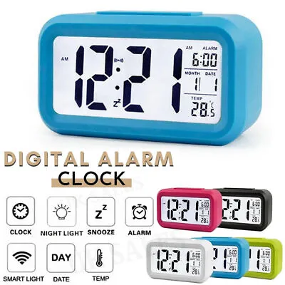 Digital Bedside LED Snooze Alarm Clock Time Temperature Day/Night Mode Clock • £6.99