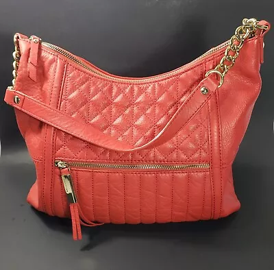 B. Makowsky Red/Coral Leather Shoulder Bag Handbag Purse Gold Tone Hardware Nice • $38.99