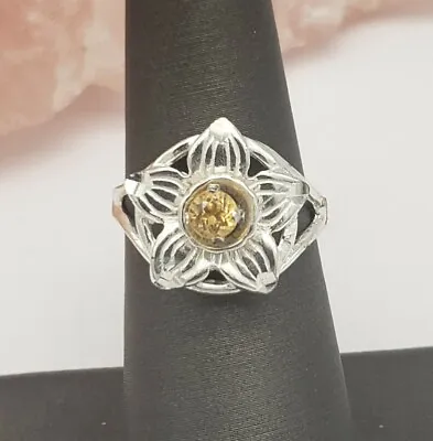 Vintage Sterling Silver And Citrine Flower Ring Size 6.5 • $18