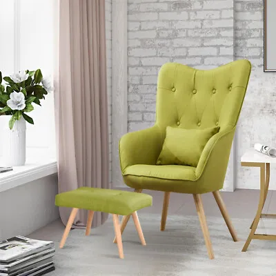 Upholstered Fabric Velvet Armchair Single Leather Curved Chair With Footstool • £159.95