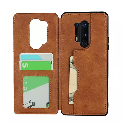 For OnePlus 8 8 Pro Brown Genuine Leather Card Slot Wallet Flip Case Cover Stand • $14.95