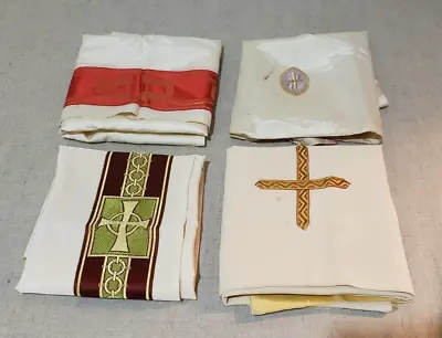 4 Vintage Catholic Mass Chalice Veils Silk Brocade Imperfections 3 • $15