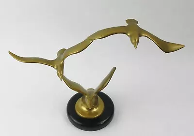 MCM Birds In Flight Sculpture Brass Marble C Jere Style Artisan House • $260