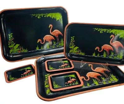 VTG Pink Flamingo Metal Serving Trays Mid Century Florida 1950s Retro 6 PIECES • $49.99