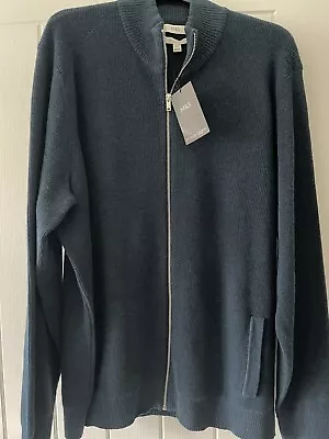 M&S Men's Zip Thru Knit Cardigan Size 2XL Blue  • £23.95