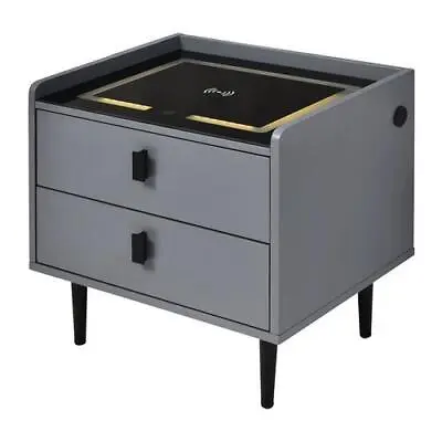 Nightstand With Mirrored Top & Wireless Charging Station Bedside Table 2 Drawers • $124.49