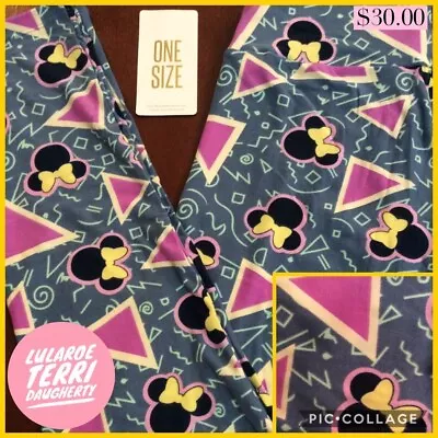 LLR One Size Disney Leggings Minnie Mouse Heads Orange Yellow Triangles On Blue • $5.44