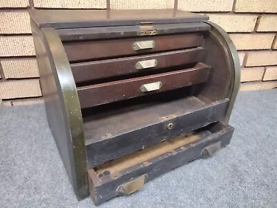 Roll Top Antique WOOD MACHINIST CHEST TOOLBOX VINTAGE Old Unique Brass OS • $272.95