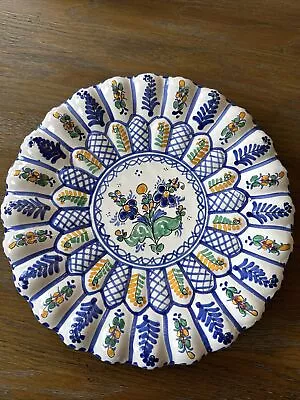 Vintage  Talavera Style Art Pottery Hand Painted Flora 11” Wall Hanging Plate • $32