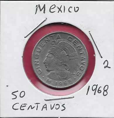 Mexico 50 Centavos 1968 King Cuauhtemoc Facing Leftwith Feather Crownthe Value • $3