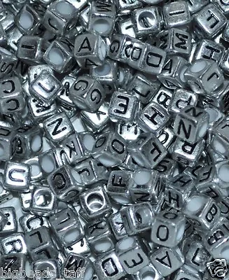 100pcs 6mm Cube Silver Colour Mixed & Single Letters Acrylic Alphabets Beads • £26.99
