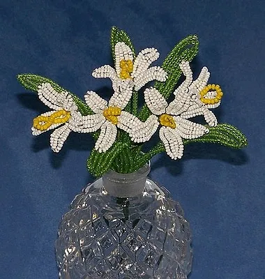 Vintage French Glass Beaded White Buttercups (5) Flower Bouquet • $17.99