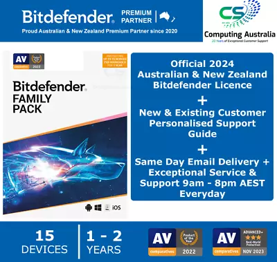 Bitdefender Family Pack | 15 Devices Official 2024 AU/NZ Licence & Support Guide • $109