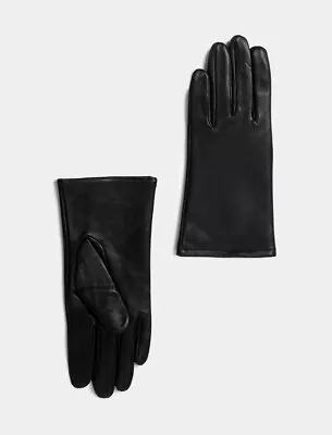 M&S Leather Black Gloves Medium Warm Lined Gloves TO1/7036G • £11.99