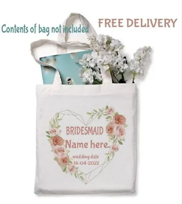 £7.50 • Buy Personalised Wedding Day Tote Bag, Bridesmaid, Bridal Party Thank You Gifts.