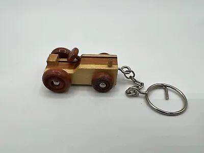 Vintage Wooden Striped Light Dark Brown Race Sport Car Keychain Toy Taiwan • $6.50