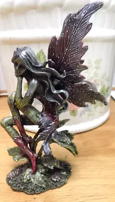 Stunning Pewter Metal Fairy Figurine Seated Ornament Sparkly Multicolour 14cm • £9.99