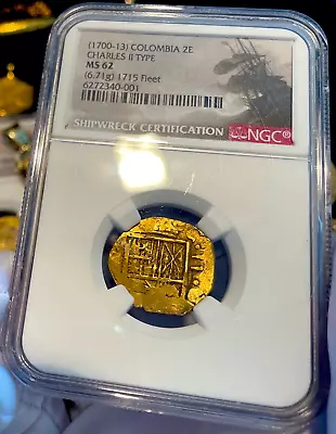 Colombia 1700-13  1715 Fleet Shipwreck  Ngc 62 2 Escudos Shipwreck Treasure Cob  • $8950