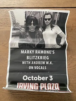 Marky Ramone's Blitzkrieg 11x17 Inch Concert Poster Andrew Wk Irving Plaza NYC • $12
