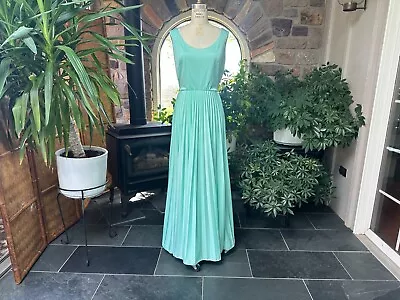 Vintage 1970s Goddess Mint Green Pleated Knit Evening Dress With Lace Jacket • $85