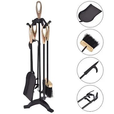 $49.38 • Buy Gymax 5 Pcs Hearth Tool Fireplace Set Fire Tools Set Black Brass Home