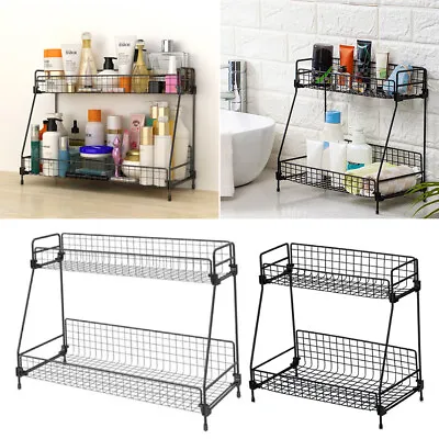 2 Tier Wire Basket Storage Rack Desktop Shelf Kitchen Bathroom Organiser Stand • £8.95