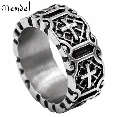 MENDEL Mens Stainless Steel Gothic Christian Cross Band Ring For Men Size 6-15 • $10.99