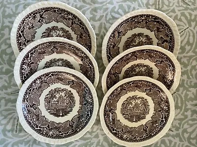 Set Of Six Masons England Vista Brown Oversized Saucers Mason's Vintage 6-1/2  • $15.95