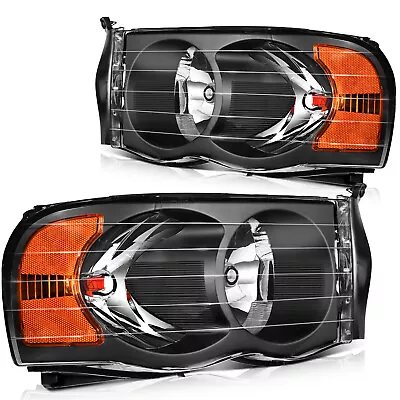 Pair Headlights Assembly For 2002-2005 Dodge Ram 1500 2500 3500 Black Headlamps • $55.99