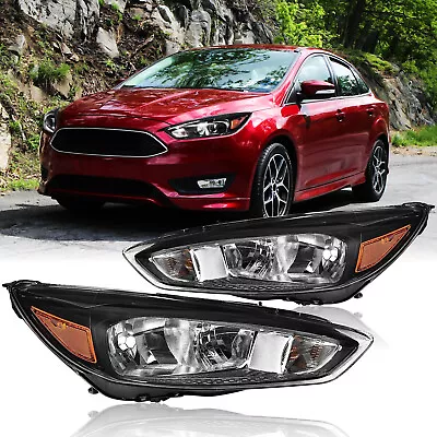 Fit For 2015-2018 Ford Focus Black Headlights Assembly Pair W/O LED DRL W/Bulbs • $99.99