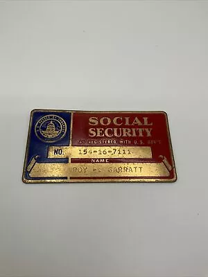 Vintage Perma Graphics U.s Social Security/id Card On Brass Plate. • $14.75