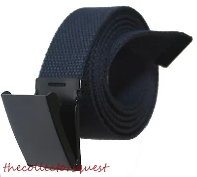 NEW 1.5  Inch WIDE FLIPTOP ADJUSTABLE BLUE CANVAS MILITARY WEB BLACK BELT BUCKLE • $9.99