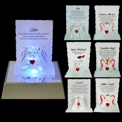 Glass Crystal Ornaments Bear Gift Set Poem Poetic Writing Message Angel Xmas New • £1.99