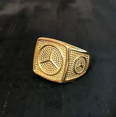 Golden Mercedes Benz Signet Jewelry Heavy Signet Unisex Ring • $70