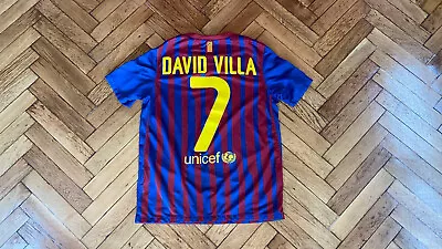 Barcelona Soccer Jersey Nike Kids Barca Football Shirt Boys Camiseta David Villa • £60