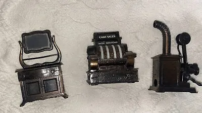 Vintage Metal Die Cast Mini Antique Pencil Sharpeners Lot Of 3  Dresser Cash • $14