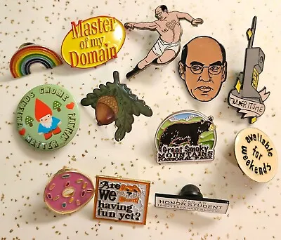 12 Enamel Pin Button Lot Some TV Seinfeld X Files Nature Smoky Mountains Music  • $27