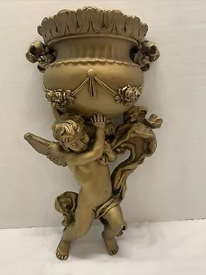 1975 Gold Angel Cherub Ornate Planter Wall Pocket Hanging 14” Universal Statuary • $22.91