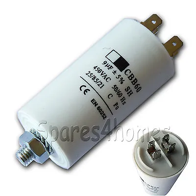 9uf Capacitor 9 MFD Washing Machine Tumble Dryer Dishwasher Fridge Freezer • £5.85