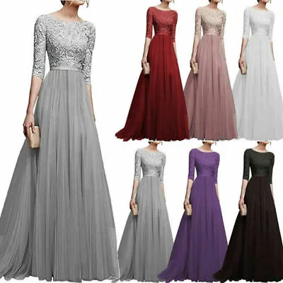 $40.39 • Buy Women Long Sleeve Tulle Maxi Dresses Formal Evening Wedding Bridesmaid Ball Gown