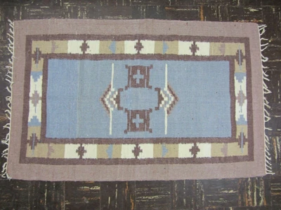 $89 • Buy Zapotec Oaxacan Fringed Rug Vintage Used 42 Inches By 66.5 Inches