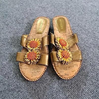 Michelle D Sandals Womens Size 7 Gold Floral Open Toe Slip On  • $14.41