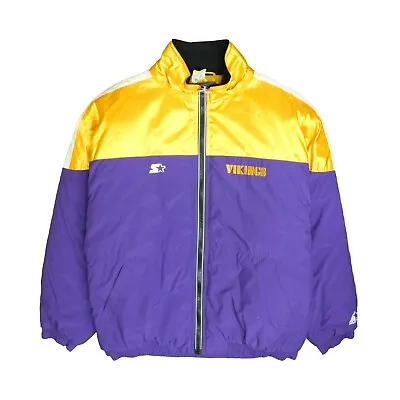 Vintage Minnesota Vikings Starter Puffer Jacket Size 2XL Purple Gold NFL • $59.50