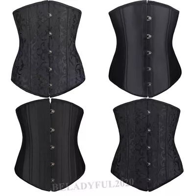 UK Women Waist Trainer Cincher Soft Steel Boned Basque Lace Up Underbust Corset • £10.22