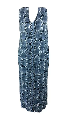 H&M Midi Pencil Dress Blue Snakeskin Print Slinky XS 6/8  • £5.99
