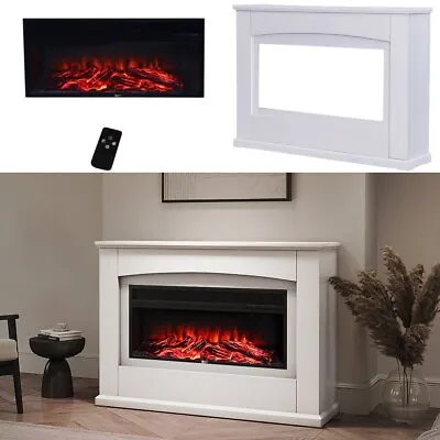 48inch Complete Modern White Mantel Electric Fire LED Fireplace Insert Stove Set • £259.95