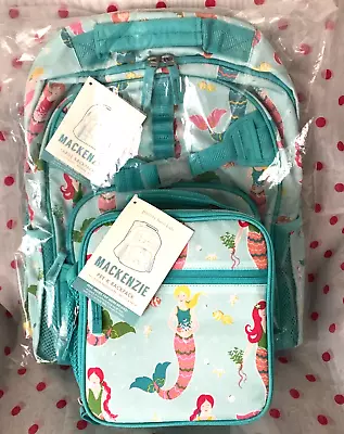 NEW Pottery Barn Kids LARGE Aqua Mermaid Backpack + CLASSIC LUNCH BAG! ~ • $99.95