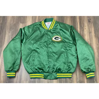 VTG 90s Locker Line NFL Green Bay Packers Satin Nylon Varsity Bomber Jacket XL • $84.99